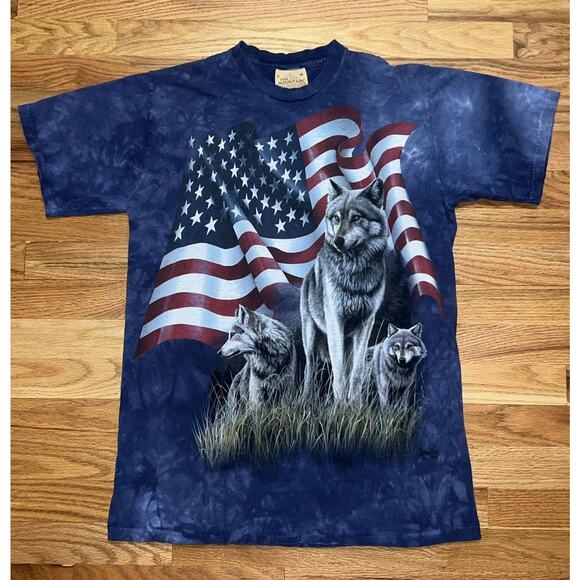 Vintage The Mountain Wolf USA Flag T-Shirt Men’s Size Medium Blue Y2K 2001 - Picture 3 of 12